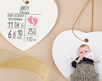 Décoration photo personnalisée pour nouveau-né, souvenir de statistiques de naissance de bébé avec nom, cadeau de Noël pour nouveau parent