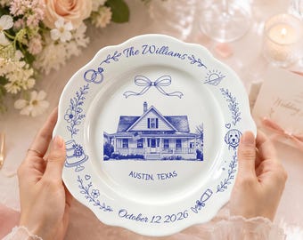 Plateau portrait personnalisé pour maison, assiette portrait pour lieu de mariage, cadeau de pendaison de crémaillère, cadeau pour une nouvelle maison, cadeau pour agent immobilier, décoration intérieure, souvenir de la première maison