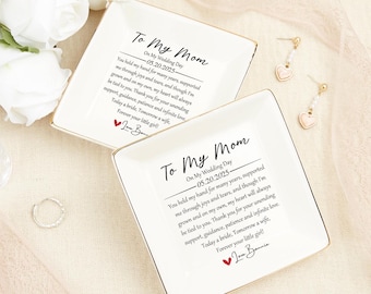 Personalized Mother of Bride Ceramic Jewelry Dish, Wedding Gift for Mom