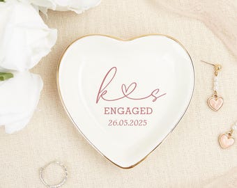 Personalized Ceramic Engagement Ring Dish, Wedding Gift for Couple