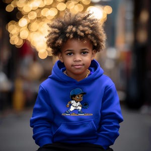 Jackie Robinson Inspired Baseball Hoodie Dodgers Tribute, Youth Infielder Cartoon Design, Sports Fan Apparel