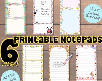 Print & Write! 6 Adorable Notepad: PNG and PDF Printable Designs (3.5" x 8"), Digital Download