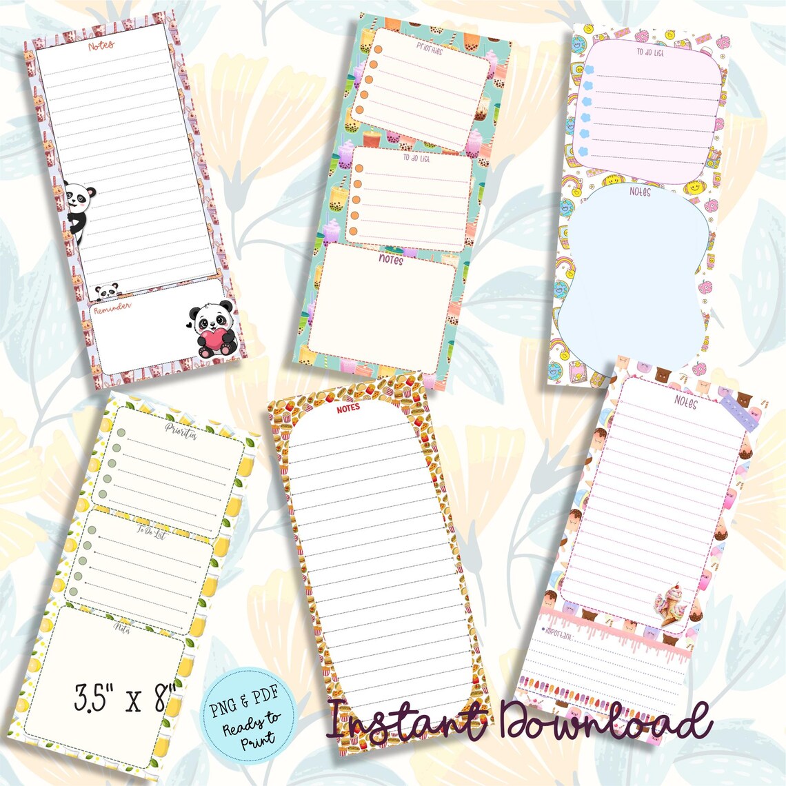 Fancy Notepad Pdf Print & Write! 6 Adorable Notepad: PNG and PDF Printable Designs (3.5 ...