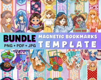 Anime Magnetic Bookmarks DIY Template - Instant Download, Print and Cut, PNG and PDF Digital Download, Digital Print, Anime Lovers