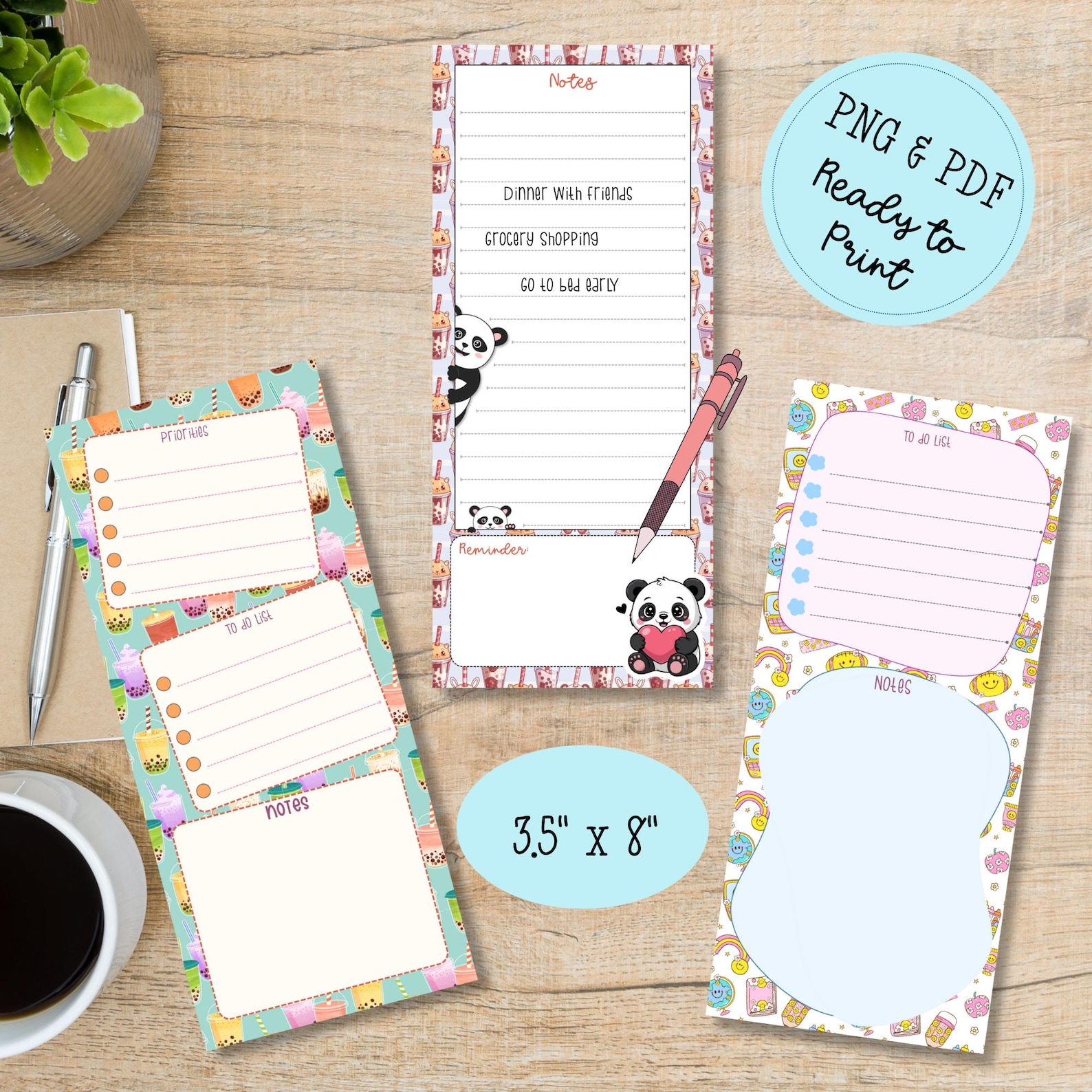 Print & Write! 6 Adorable Notepad: PNG and PDF Printable Designs (3.5 ...