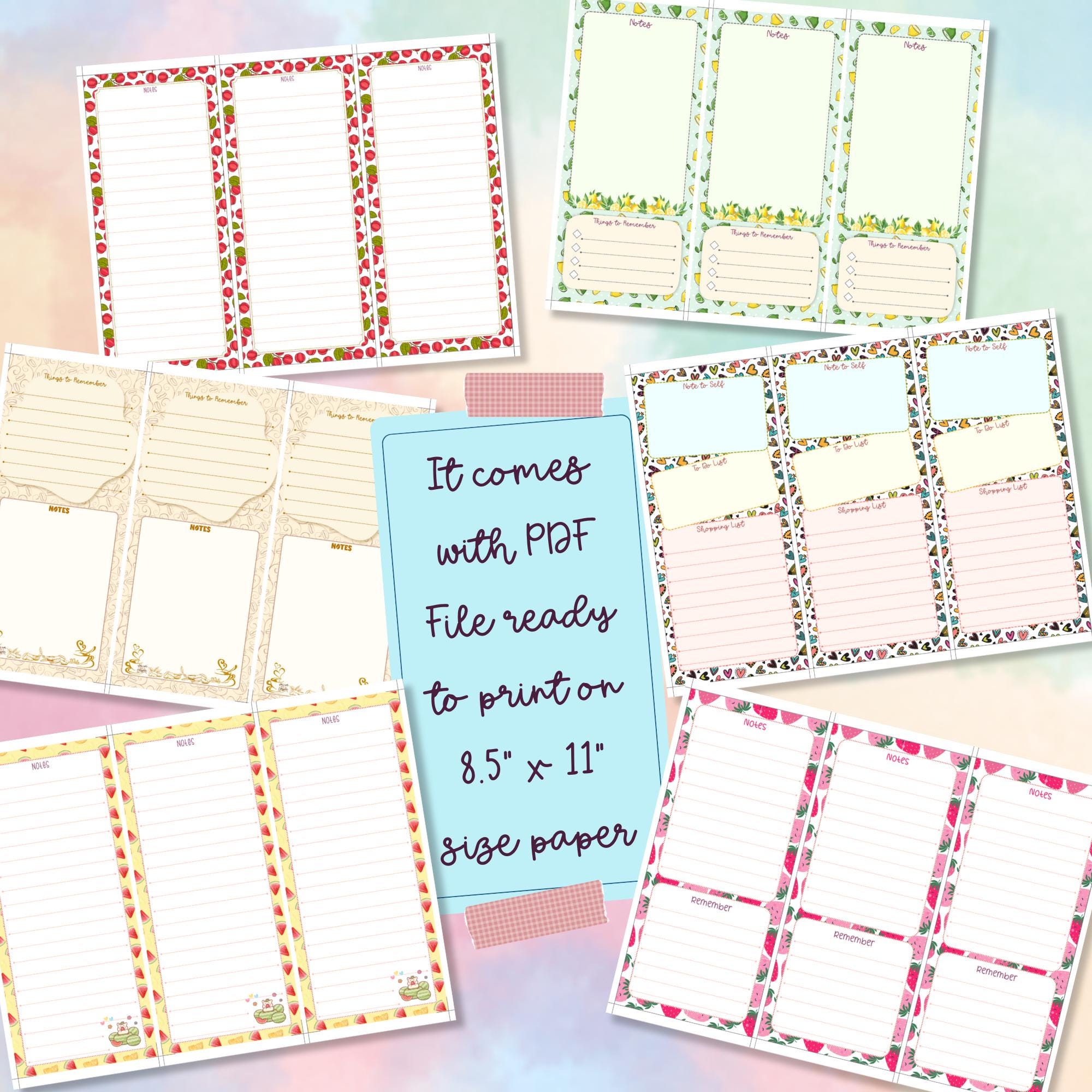 Print & Write! 6 Adorable Notepad: PNG and PDF Printable Designs (3.5 ...