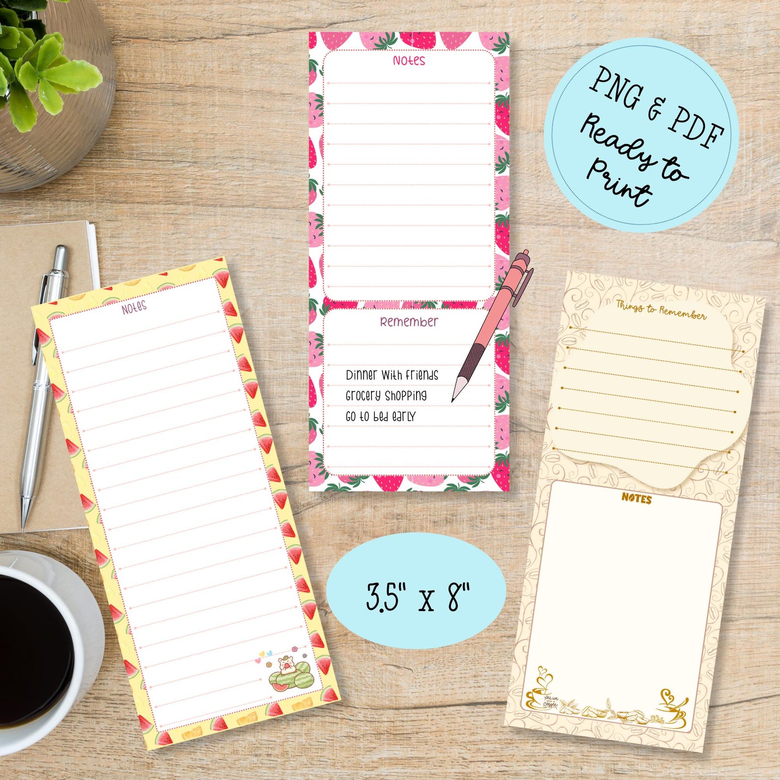 Fancy Notepad Pdf Print & Write! 6 Adorable Notepad: PNG and PDF Printable Designs (3.5 ...