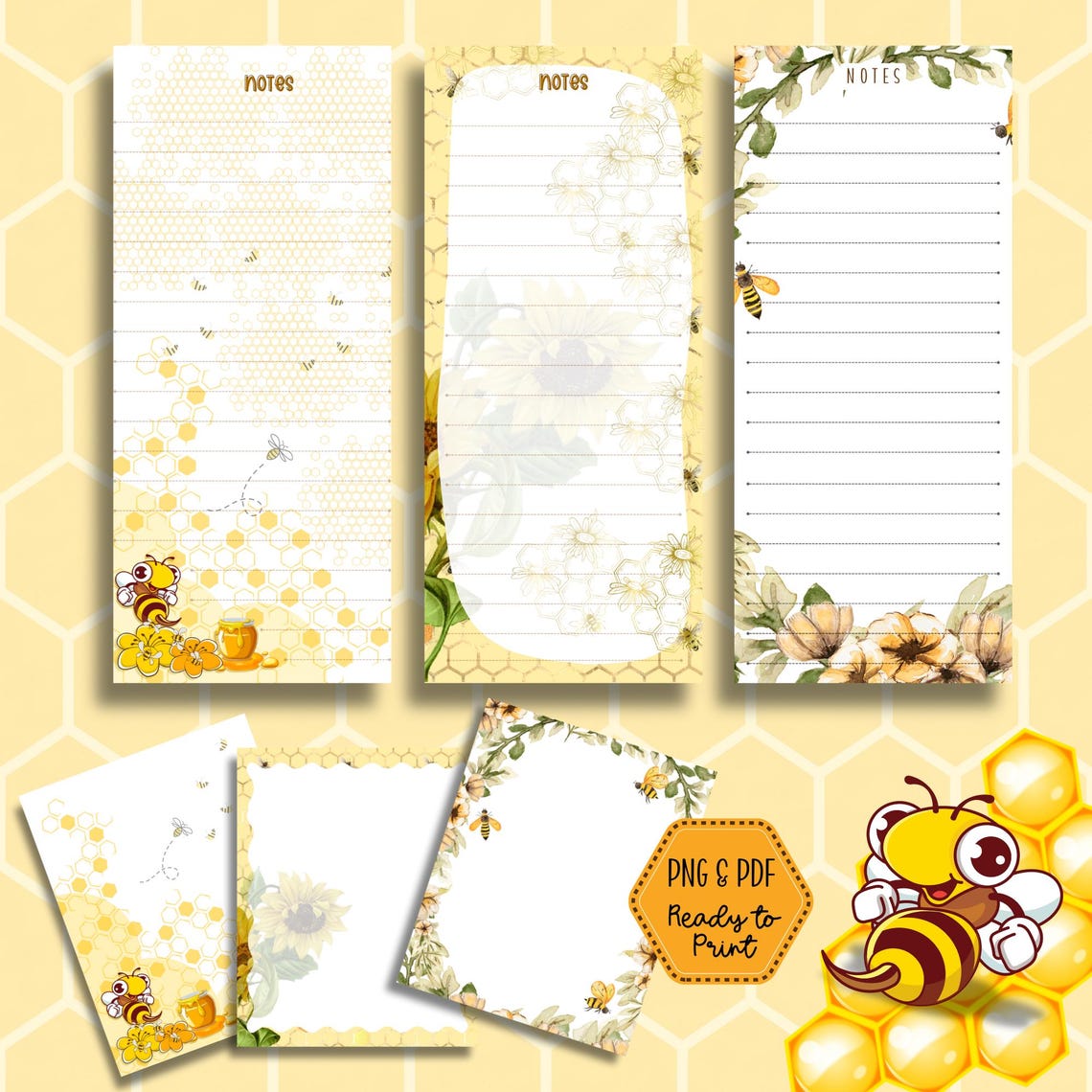 Printable Bee Notepad Bundle – Digital Download | 3.5