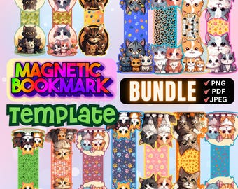 Cat Magnetic Bookmark Bundle | Digital Download Pdf Png Jpeg | Cute Cat Bookmarks Printable | DIY Magnetic Bookmarks for Book Lovers