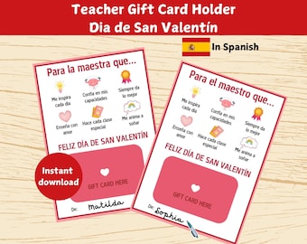 Spanish Teacher Gift Card Holder, Printable Valentine's Day gift for Spanish Teachers, Gracias Maestra, Thank you Teacher Card in Spanish