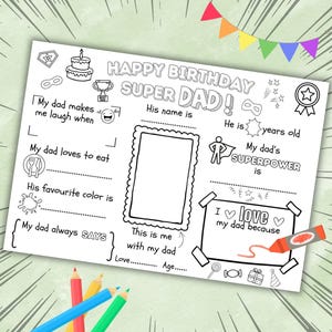 Página para colorir de Feliz Aniversário, Pai, Super Pai para imprimir, Tudo sobre meu pai para imprimir, Folha para colorir de Feliz Aniversário, Melhor pai para imprimir.