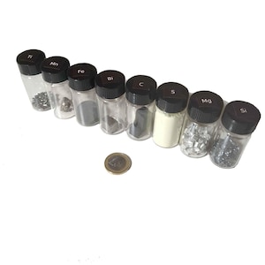 Periodic Elements Set - 8 Vials: Si, Mg, Mn, S, Bi, Fe, Ti, C