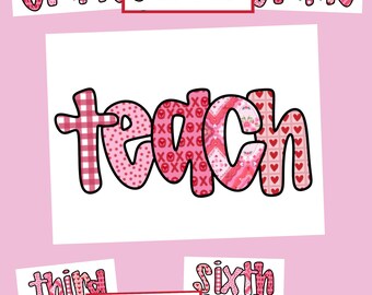 Teacher Grade Level PNG Bundle | K-6th Grade Valentine’s Teacher Shirt Designs | Sublimation PNG Digital Download