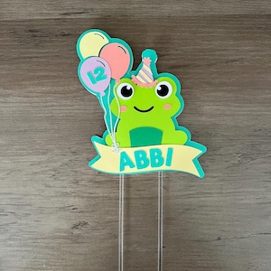 Frog Cake Topper | Personalise with the birthday person&#39;s name and age with this frog themed cake topper. Perfect for frog themed parties.