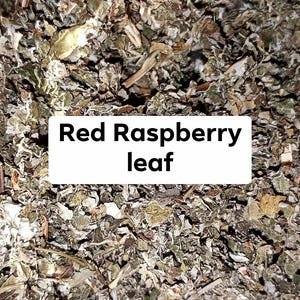 May include: Dried red raspberry leaves, a natural herbal ingredient often used in teas and tinctures.