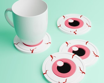 Creepy Eyeball Coasters - Halloween Eyes Drinkware, Spooky Season Home Decor Gift