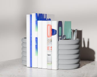 NEST Bookends -  Multifunctional Book Organizer & Pen Holder Office Decor, Set of 2