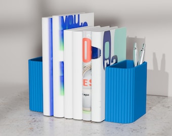 GROOVE Multifunctional Bookends - 2 in 1 Book Organizer & Pen Holder, Set of 2