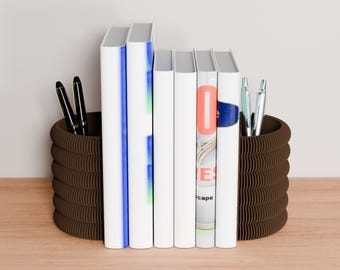 RIDGE Multifunctional Bookends - 2 in 1 Book & Pen Organizer Office Decor, Set of 2