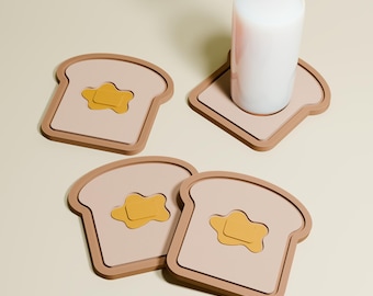 Melted Butter on Toast Drink Coasters - Set of 4 | Breakfast Theme Novelty Home Decor