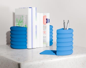 NEST Multifunctional Bookends - 2 in 1 Book & Pen Organizer, Office Decor, Set of 2