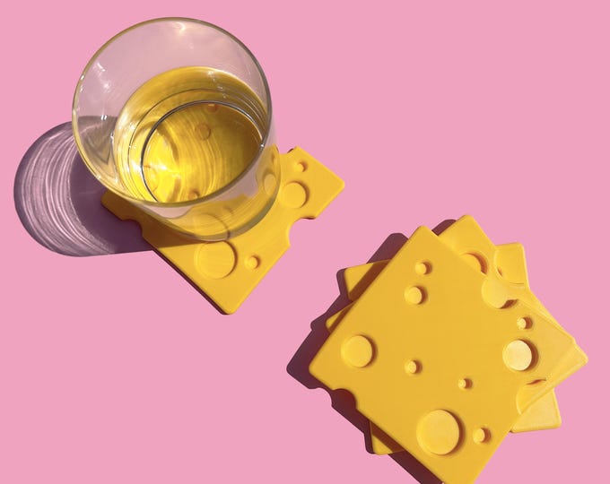 Sliced Cheese Drink Coasters 4 Inch - Set of 4 | Food Theme Novelty Home Decor