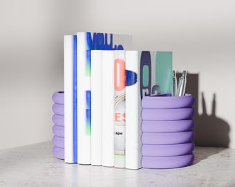 NEST Multifunctional Bookends - 2 in 1 Book Organizer & Pen Holder Office Decor, Set of 2