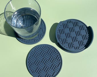 WOVEN Drink Coasters - Modern Coasters, Geometric Style Decor, Minimalist Coffee Table Accessories, Housewarming Gift