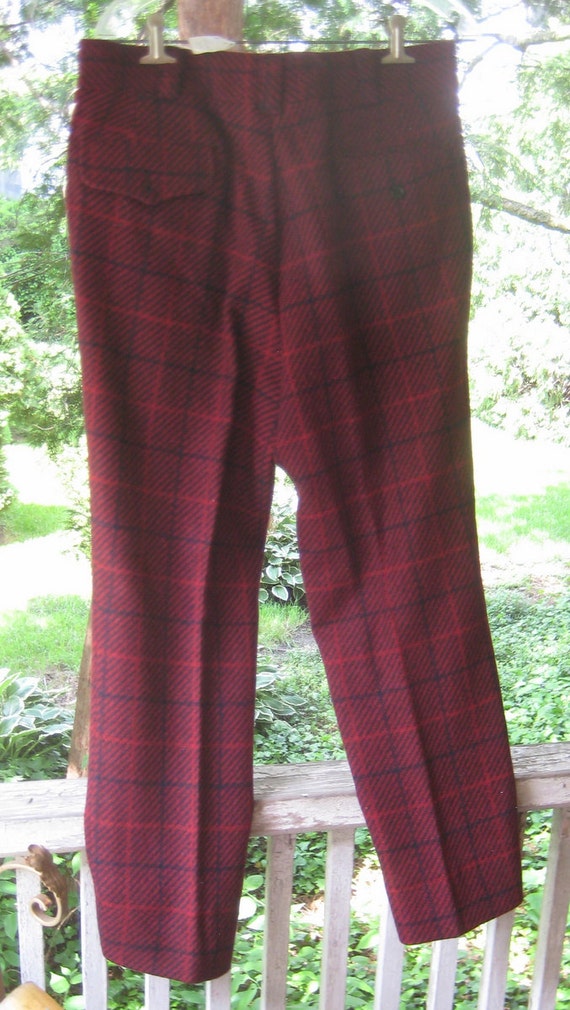 Hipster Wool Retro Red n Blue Pants 1960s 1970s - image 3