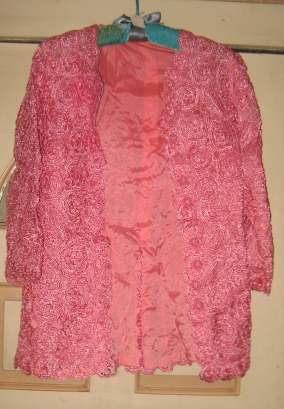 Fun Fab BoHo Pink Italian Raffia Crochet Jacket