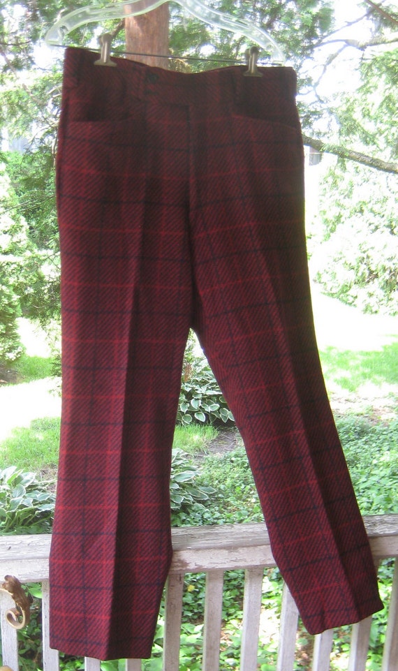 Hipster Wool Retro Red n Blue Pants 1960s 1970s - image 1