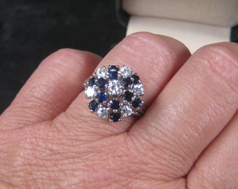 Dress Up Your Finger fabulous 14K White Gold Sapphire Cluster Ring Size 7.25 1960s