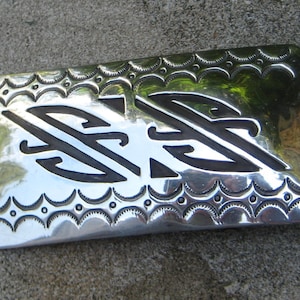 Large Vintage Sterling Silver Sign Native American Belt Buckle image 1