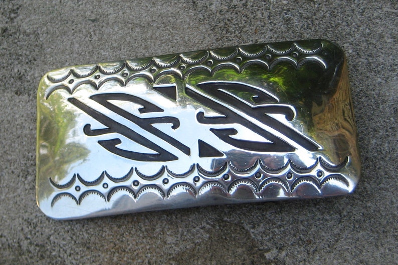 Large Vintage Sterling Silver Sign Native American Belt Buckle image 1