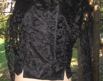 Hot n Sexy Black lace Floral Sheer Long sleeve Blouse  Top never Worn Or Washed BY Royal New York
