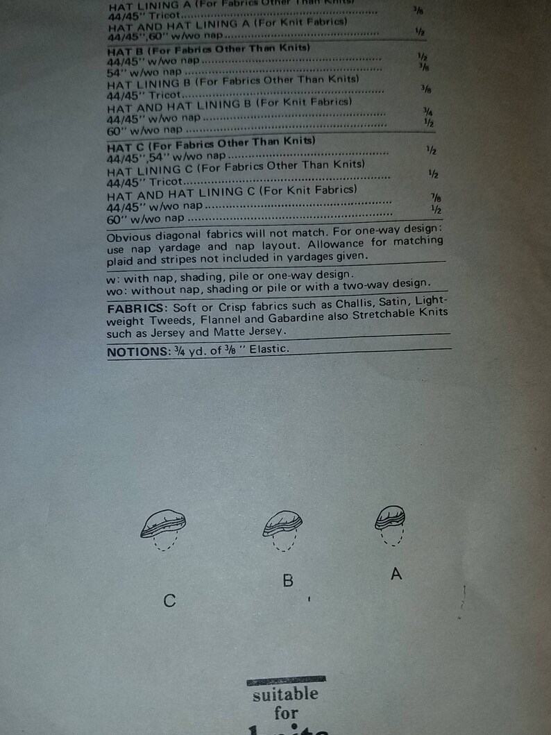1970s Vintage 9094 Vogue Hat Beret lined Pattern Uncut