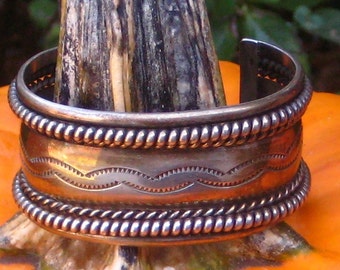 Great Vintage Navajo Tahe Sterling Silver Wide Cuff  Bracelet