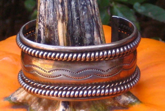 Great Vintage Navajo Tahe Sterling Silver Wide Cu… - image 1