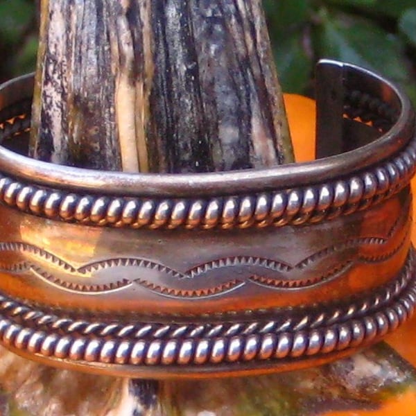 Great Vintage Navajo Tahe Sterling Silver Wide Cuff  Bracelet