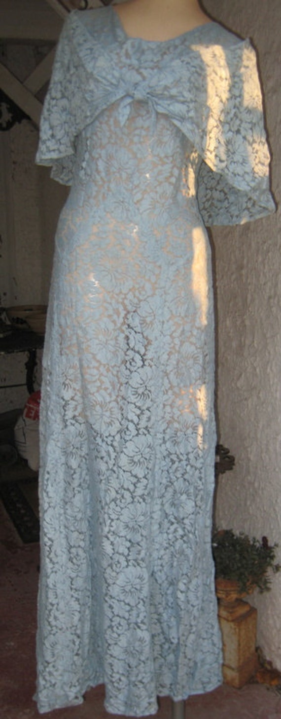 Lovely Long 1930s Baby Blue Floral Dress