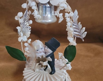 Sweet Chic 1920s  30s Wedding Cake Topper Bride Groom bisque kewpie doll