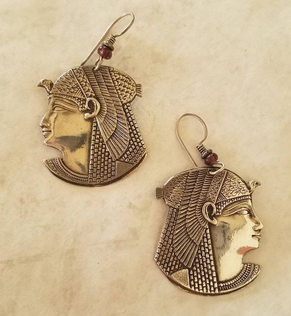 Estate sterling silver Egyptian earrings - image 1