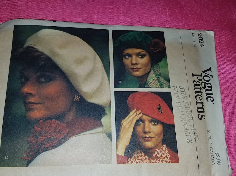 1970s Vintage 9094 Vogue Hat Beret lined Pattern Uncut