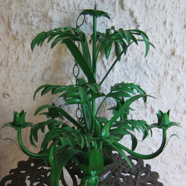 Sweet Chic Painted Green Tole Chandelier Palm Leaves