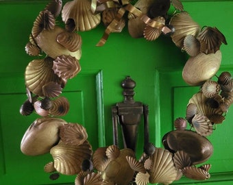 Antique All Sea Shells Brass Dresden Metal Wreath HTF