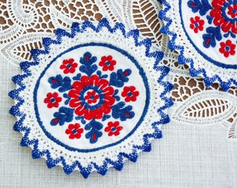 Vintage German Embroidered Doily Coasters Retro Peasant Mid Century Cottagecore Farmhouse Decor Gift