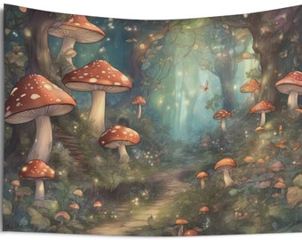 Enchanted Mushroom Forest Indoor Wall Tapestry Wall Art wall hanging Fairycore Cottagecore Home Decor Gift