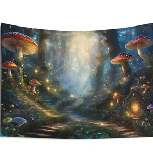 Enchanted Mushroom Forest Indoor Wall Tapestry Wall Art Wall Hanging Home Decor Cottagecore Fairycore Gift