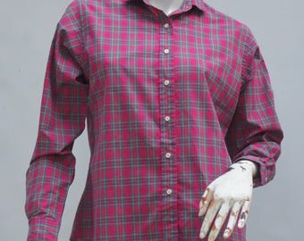 Vintage 70er-80er Jahre Damen Lands End Rot karierte Karo Bluse Button Down Shirt Größe S