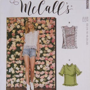 McCalls #NeveMcCalls M8096 Misses Toppar Oklippta Storlek E5 14-16-18-20-22 Volang Spetsblusar Cottagecore Romantisk Prärie Diy Idéer
